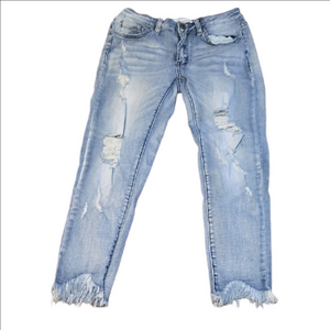 Distressed Light Blue Women's Kancan Signature Buckle Exclusive Jeans Sz. 28